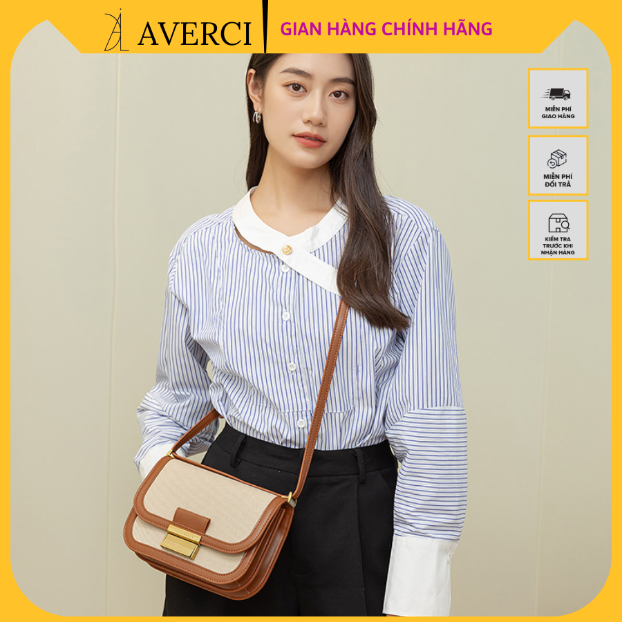 Túi Xách Nữ, Túi Đeo Chéo C.K Khoá Đàn Kiểu Dáng Tiểu Thư Size 21cm Hai Màu Đen Nâu, AVERCI, AVC323258