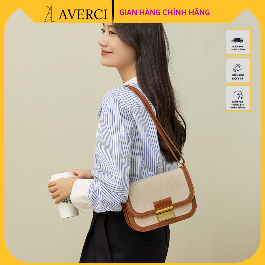 Túi Xách Nữ, Túi Đeo Chéo C.K Khoá Đàn Kiểu Dáng Tiểu Thư Size 21cm Hai Màu Đen Nâu, AVERCI, AVC323258
