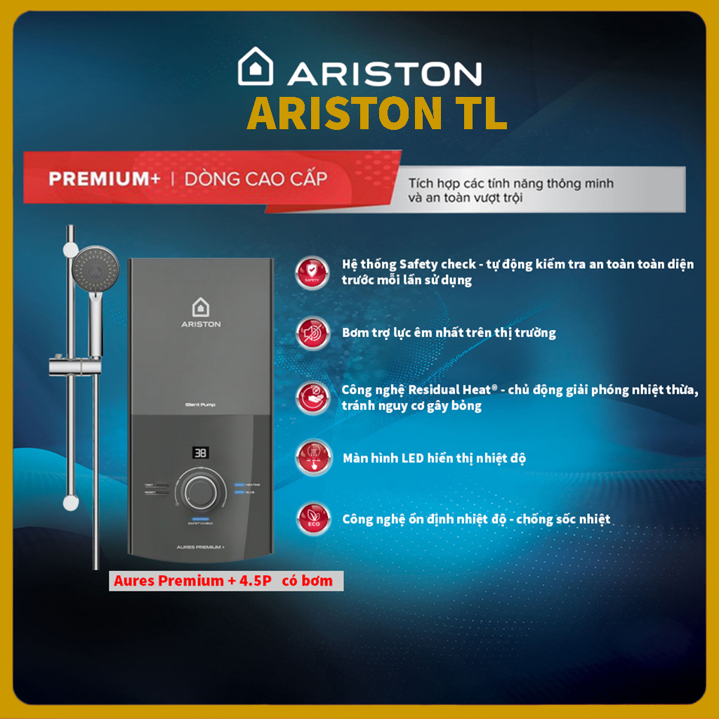 Bình nước nóng trực tiếp Ariston AURES PREMIUM+ 4.5P - Hàng chính hãng