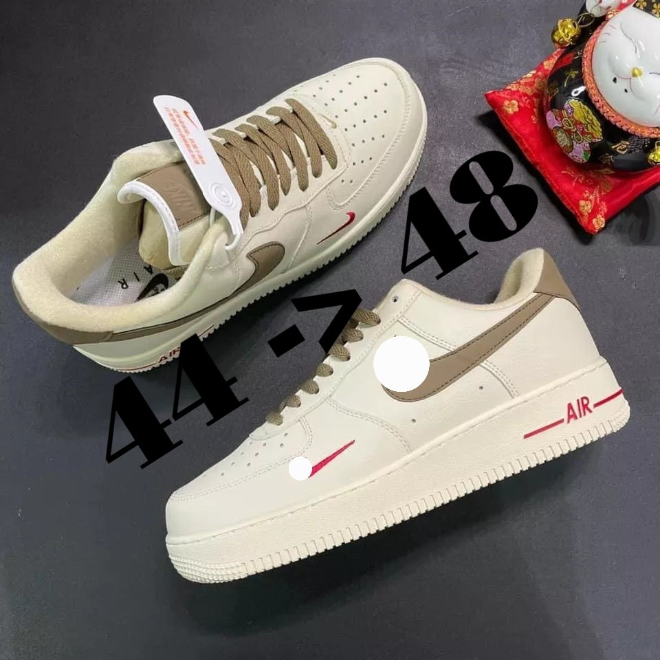 Giày Size Lớn Giày Big Size Nam AF1 Trắng Logo Nâu Thời Trang Giày Dép Nam Chạy Bộ Giày Sneaker Ngoại Cỡ 44 45 46 47 48