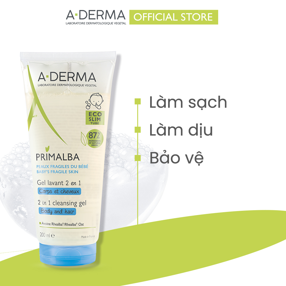 Sữa Tắm Gội Dịu Nhẹ Chuyên Biệt Cho Làn Da Mỏng Manh Của Bé A-Derma PRIMALBA CLEANSING GEL 2IN1