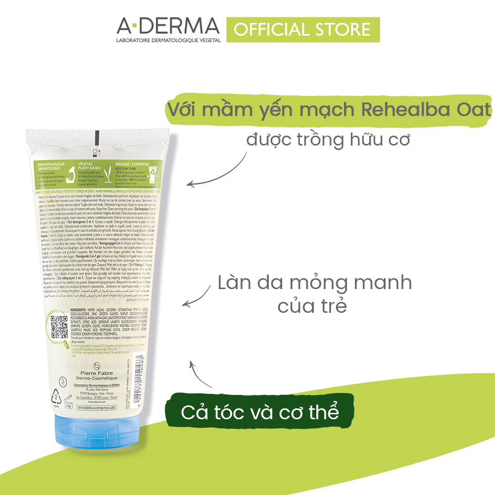 Sữa Tắm Gội Dịu Nhẹ Chuyên Biệt Cho Làn Da Mỏng Manh Của Bé A-Derma PRIMALBA CLEANSING GEL 2IN1