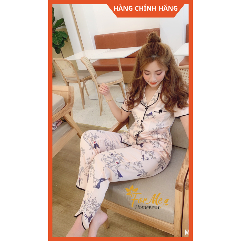 Bộ Lụa Hàn Cao Cấp Ngắn Tay Quần Dài HOA CHIM 10, Hàng Chính Hãng ForMe Pijamas