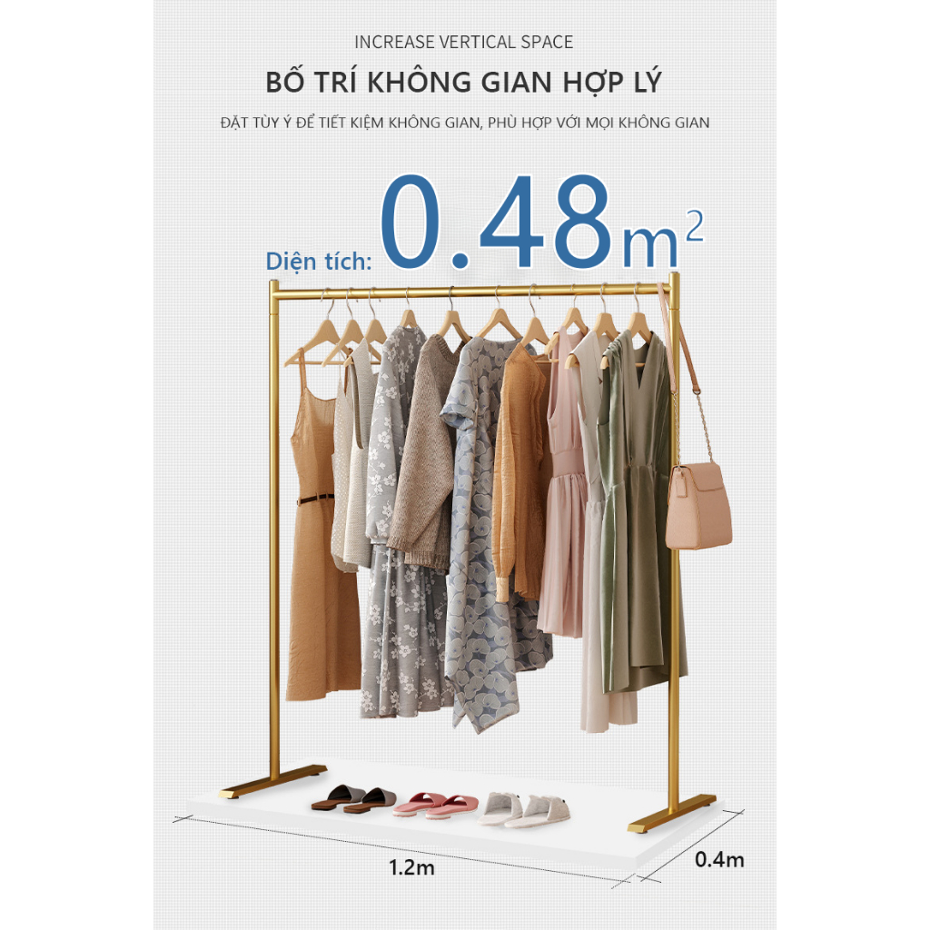 Giàn treo phơi quần áo chống ghỉ, Khung treo quần áo decor trang trí shop spa- GM103