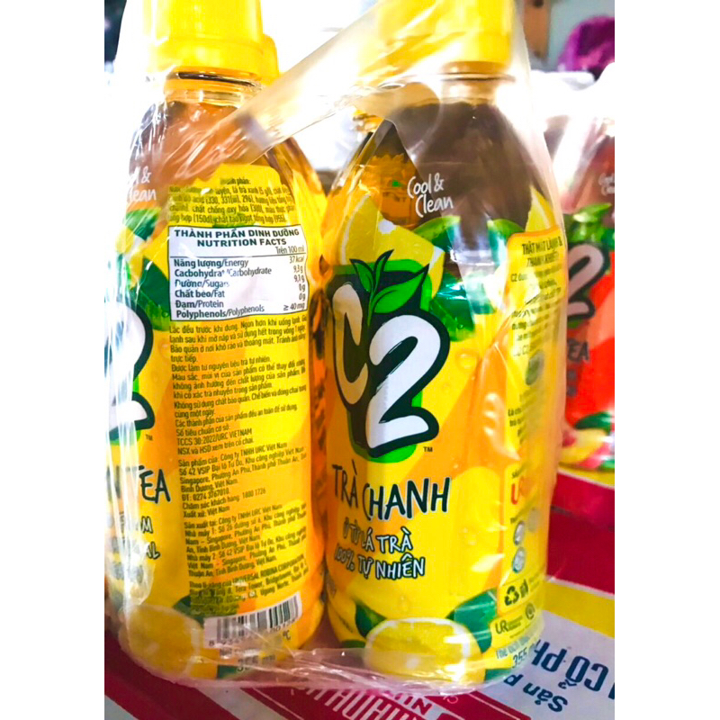 Lốc 6 chai C2 Trà đào, hương chanh 455ml