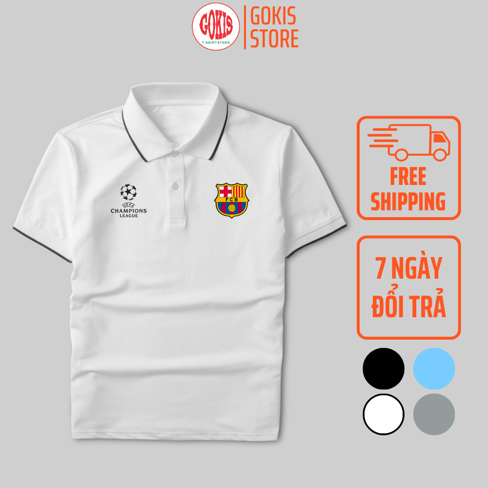 Áo polo Barcelona vải polo cá sấu không xù lông - Áo di chuyển in logo CLB Barca cup C1 đầy đủ size Gokis shop