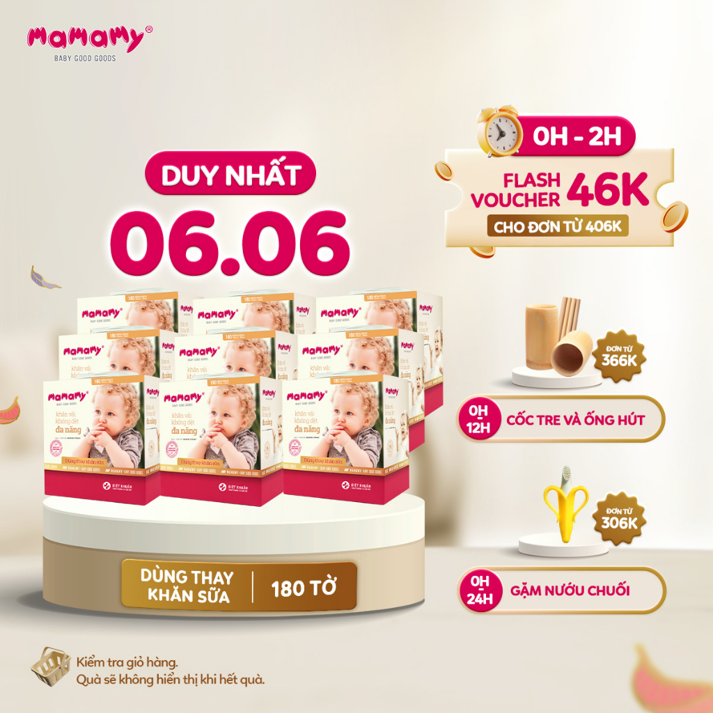 Combo 9 Khăn khô đa năng diệt khuẩn tia cực tím Mamamy Dùng thay khăn sữa an toàn cho bé 180 tờ