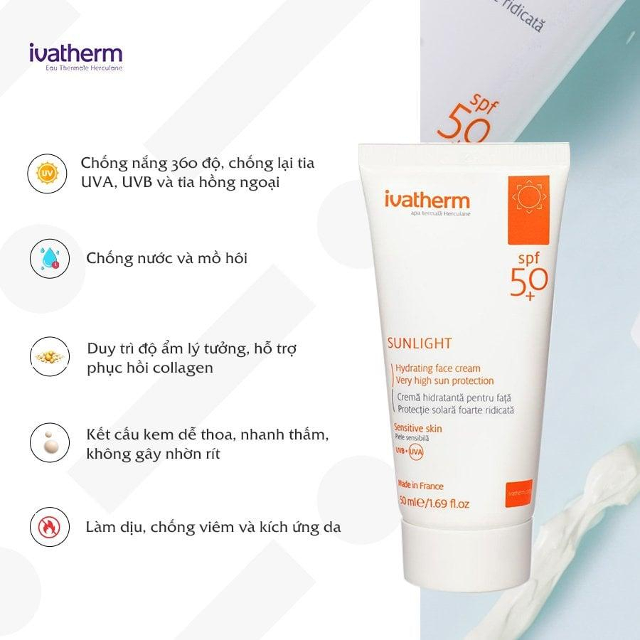 Kem Chống Nắng Ivatherm Sunlight Dry Touch SPF 50+ Bảo Vệ Da, Ngăn Ngừa Lão Hóa 50ml