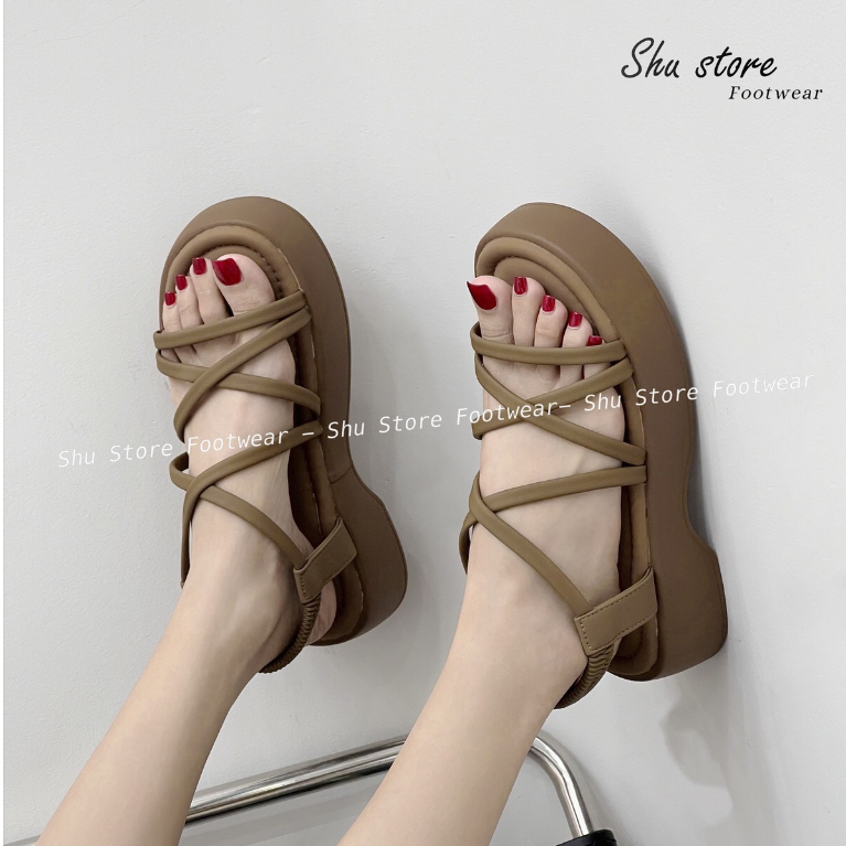 Sandal bánh mì Shu Store quai chéo cao 5cm quai chun đi học đi chơi xinh xắn thời trang cho nữ