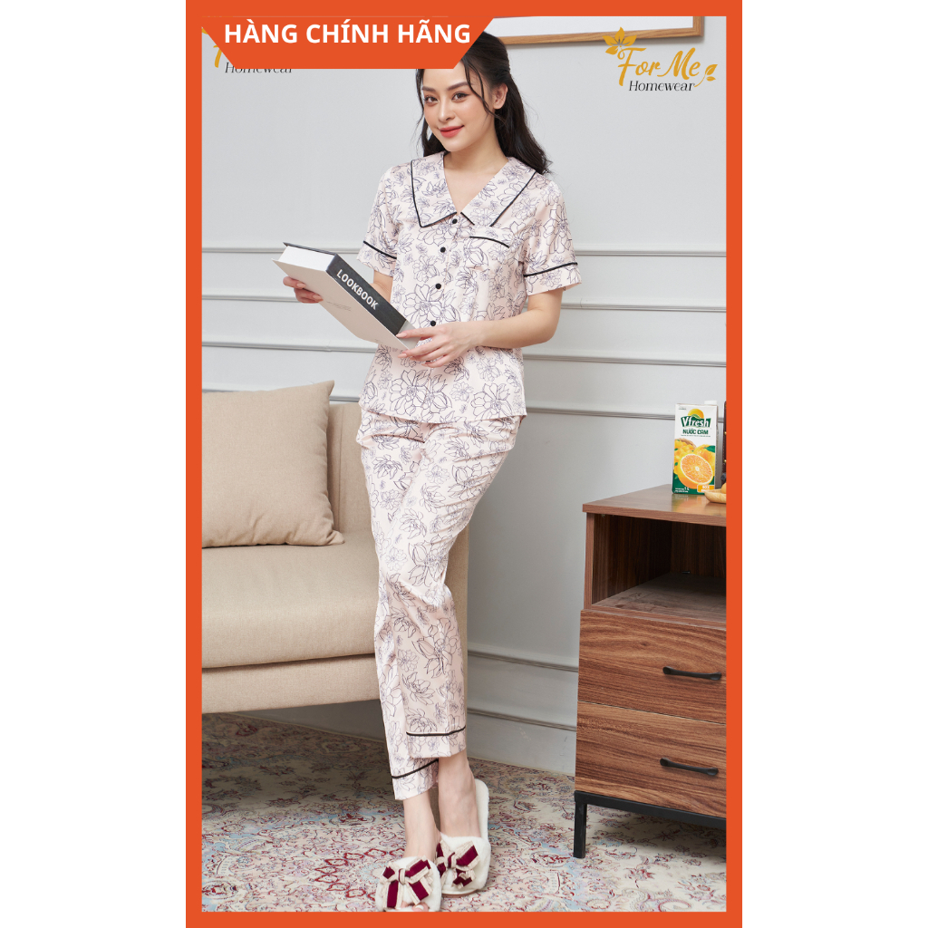 Bộ Lụa Hàn cao cấp Ngắn Tay Quần Dài NHIỀU HOA 10, Hàng Chính Hãng ForMe Pijamas
