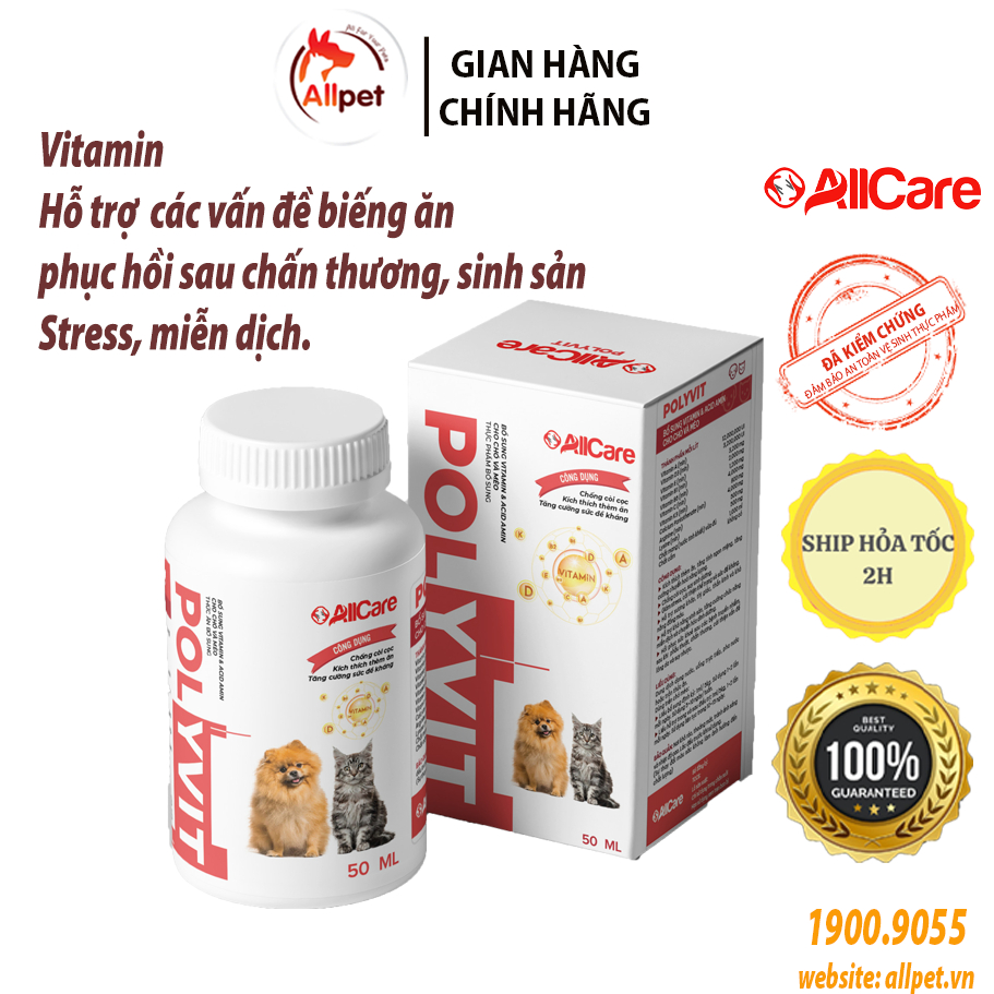 Vitamin cho chó mèo Polyvit, dung dịch uống chống còi, kích thích thèm ăn, bổ sung vitamin, tăng đề kháng, xương khớp.