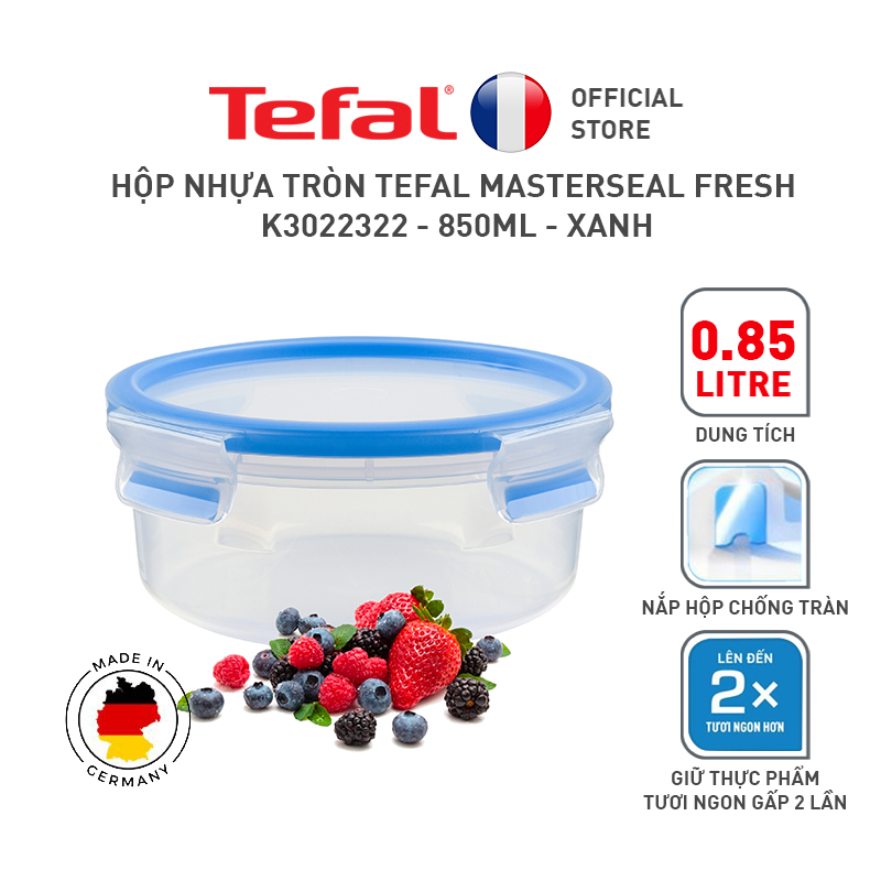 [GIFT] Hộp nhựa tròn Tefal Masterseal Fresh K3022322 - 0.85L - xanh