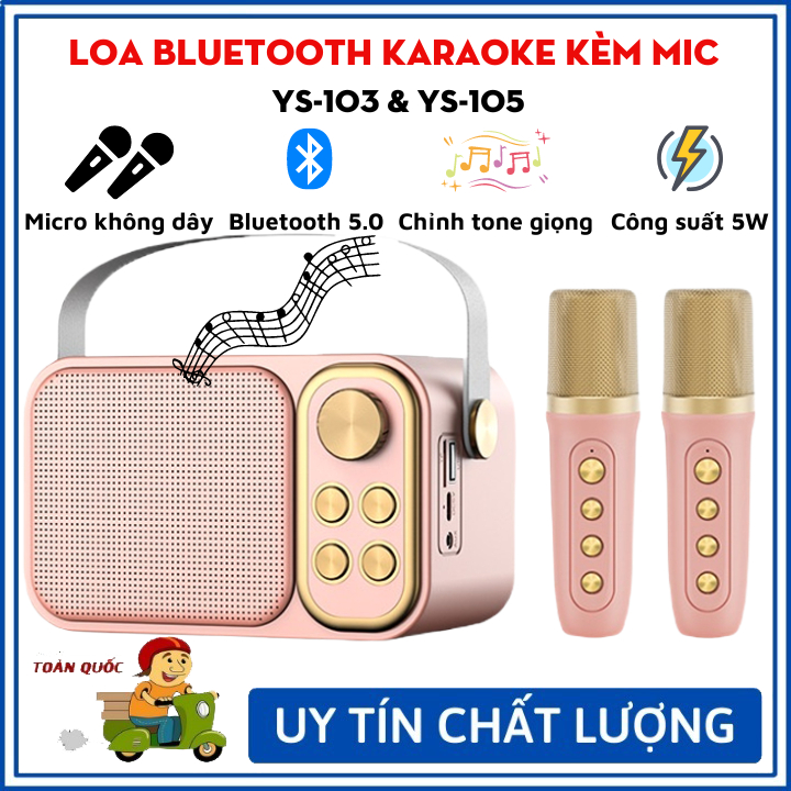 Loa Karaoke Bluetooth Mini YS-103 Loa Karaoke Mini Bluetooth YS-105 - Kèm Micro Không Dây Âm Thanh Siêu Hay -Chỉnh giọng
