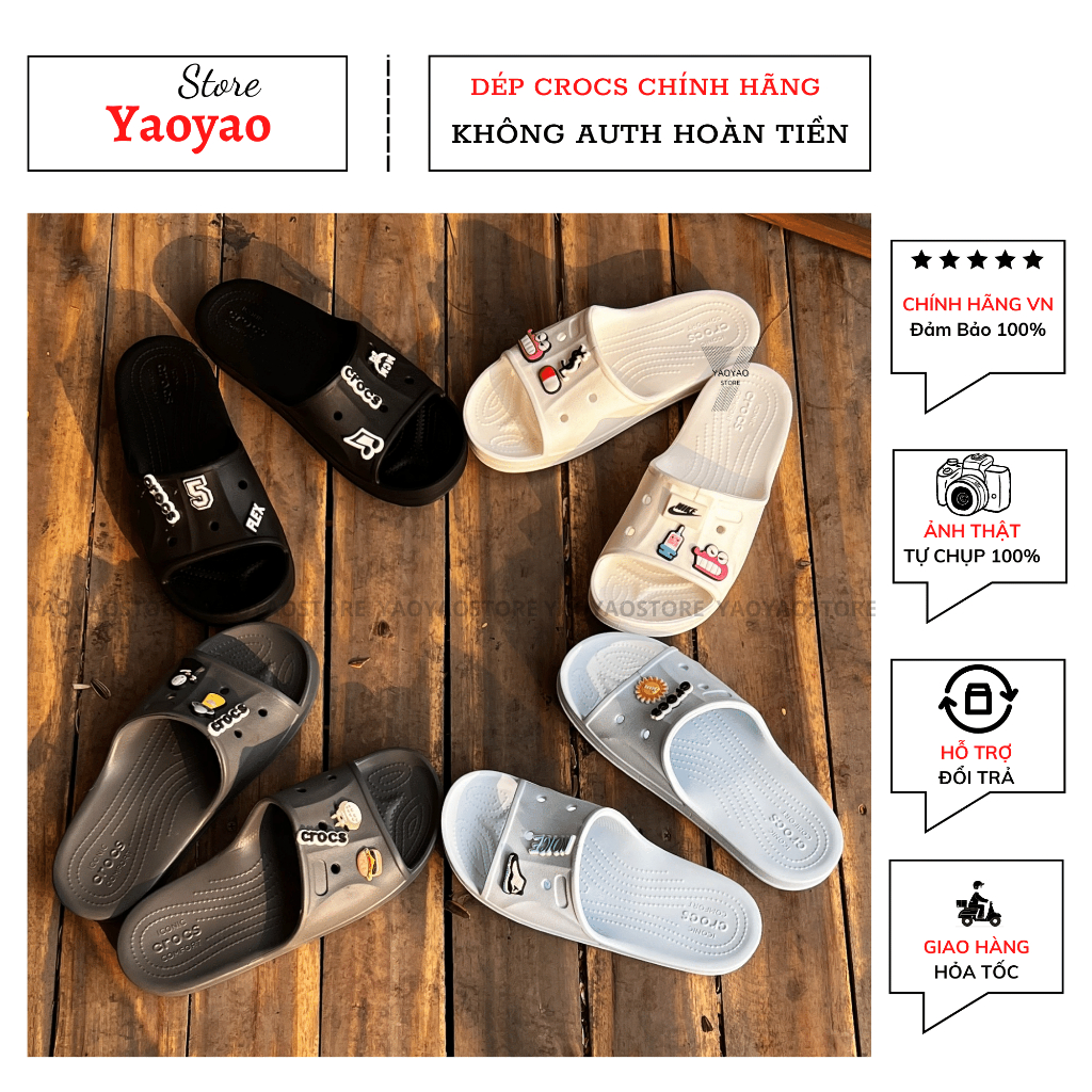 Dép Lê Crocs siêu đẹp, Dép Cross chính hãng lỗi nhẹ đã qua decor đẹp như mới có tặng kèm sticker - Yaoyao