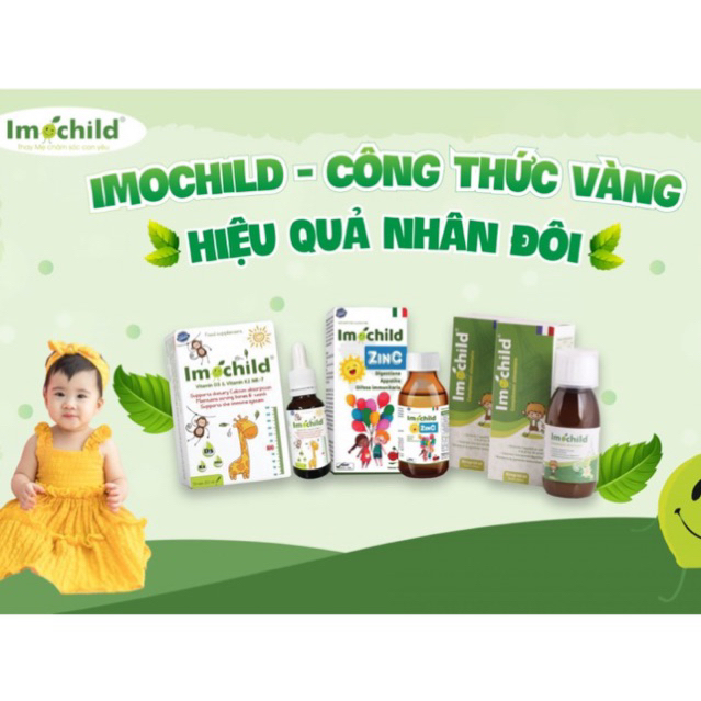 Siro Imochild tăng sức đề kháng / Vitamin D3 và K2 / ZINC giúp bé phát triển toàn diện chai 20ml
