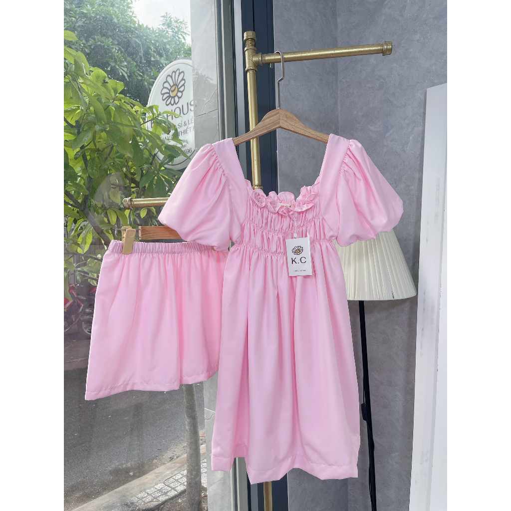 Set babydoll tay bồng chun kèm quần đùi
