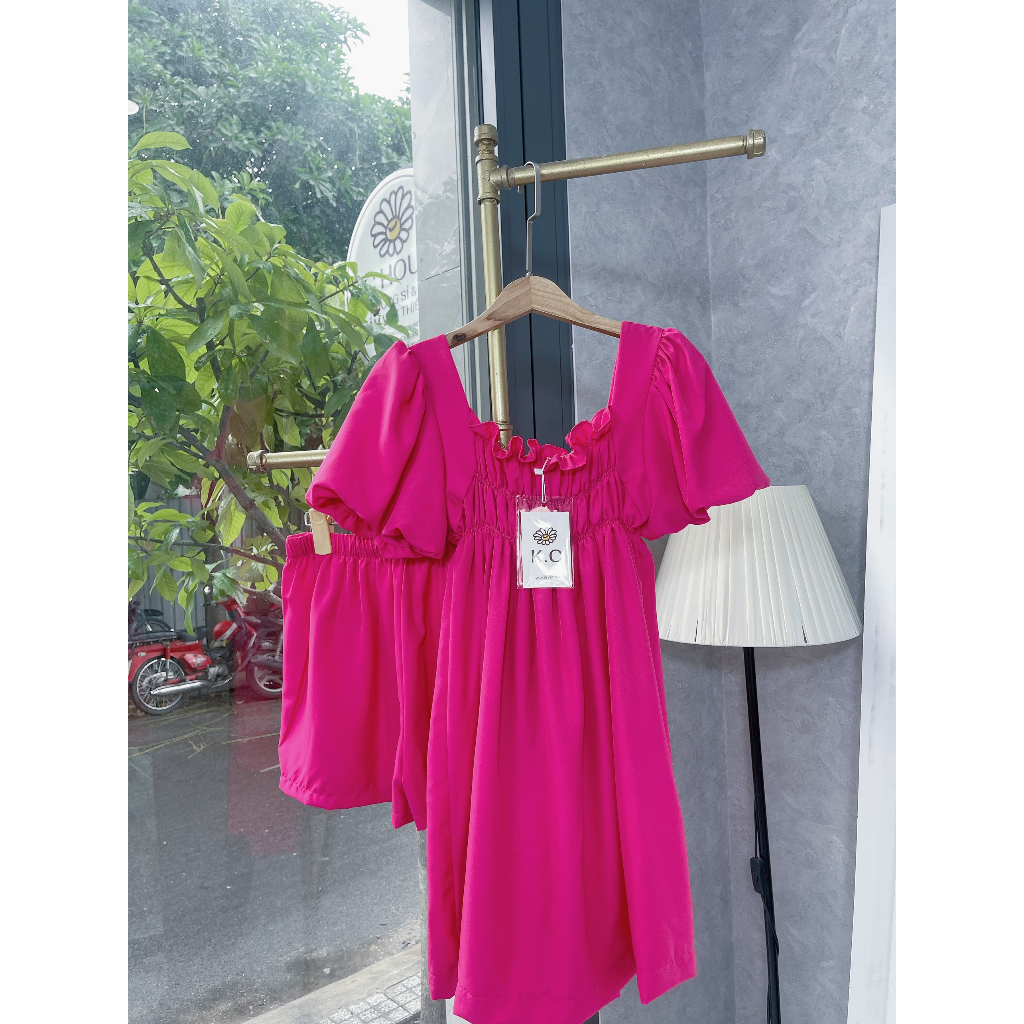 Set babydoll tay bồng chun kèm quần đùi