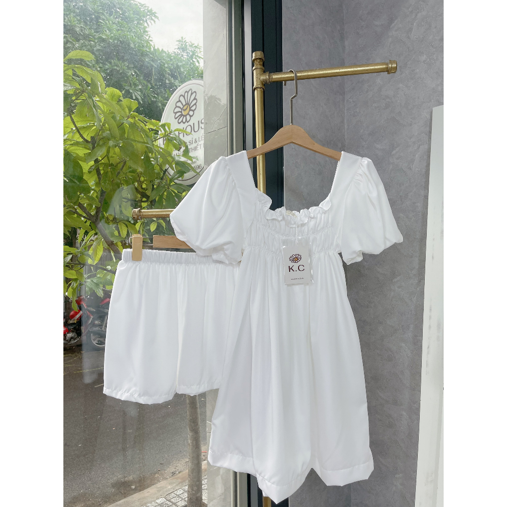 Set babydoll tay bồng chun kèm quần đùi