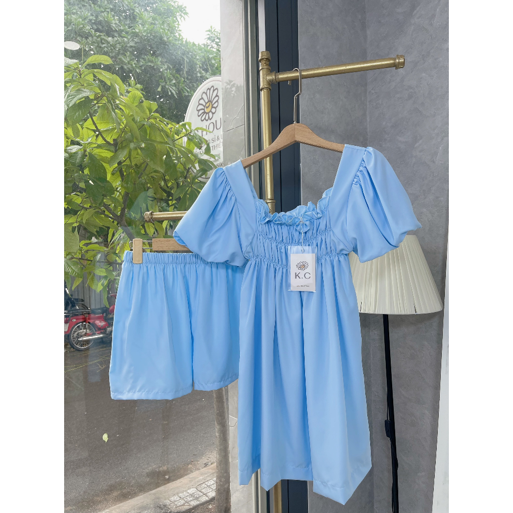 Set babydoll tay bồng chun kèm quần đùi