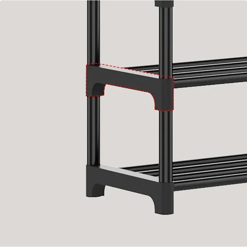 Kệ để giày dép 4 tầng hình chữ L có móc treo nón, áo khoác…. Chất liệu chắc chắn, bền bỉ, kết  cấu dễ dàng lắp đặt