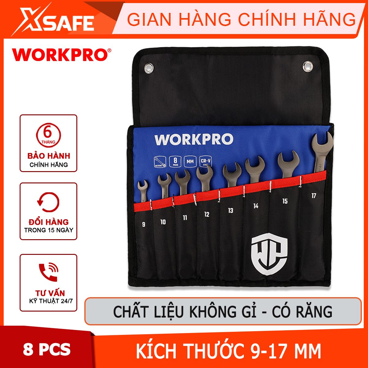 Bộ cờ lê vặn có răng 8 cái Workpro - WP202521 Chính hãng
