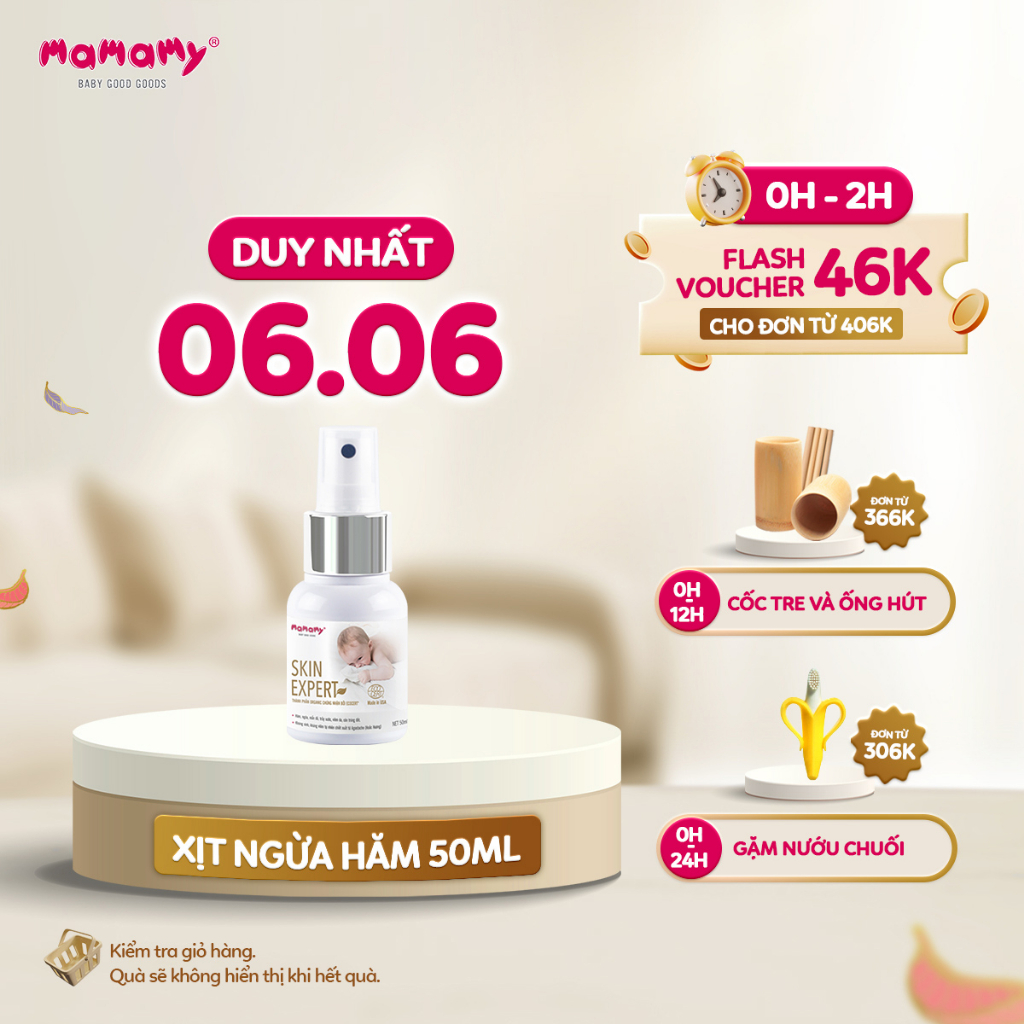 Xịt ngừa hăm thành phần hữu cơ Mamamy ngừa hăm, mẩn đỏ, muỗi đốt và các vấn đề về da 50ml
