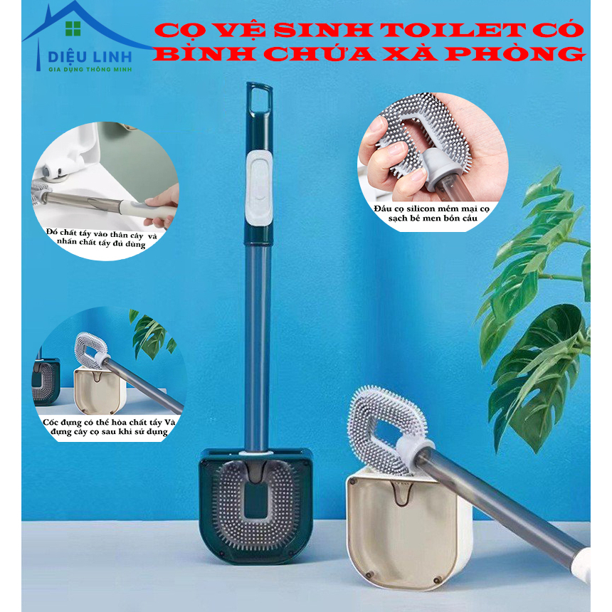 Cọ vệ sinh toilet cọ chà toilet thông minh gắn tường có bình chứa xà phòng tiện lợi cho nhà tắm dieulinhshop