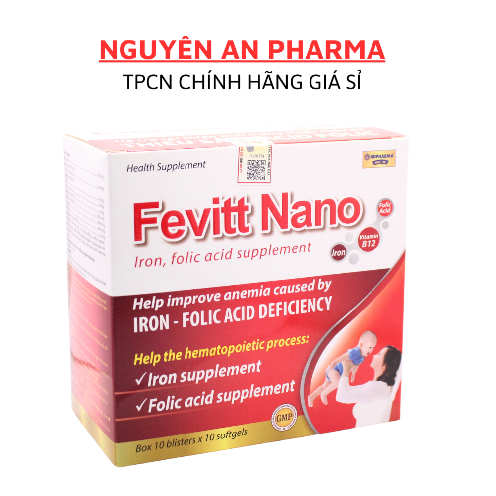 Viên sắt Fevitt Nano Bổ sung sắt hữu cơ cho bà bầu, mẹ cho con bú, giảm thiếu máu, bổ sung acid folic - 100 Viên