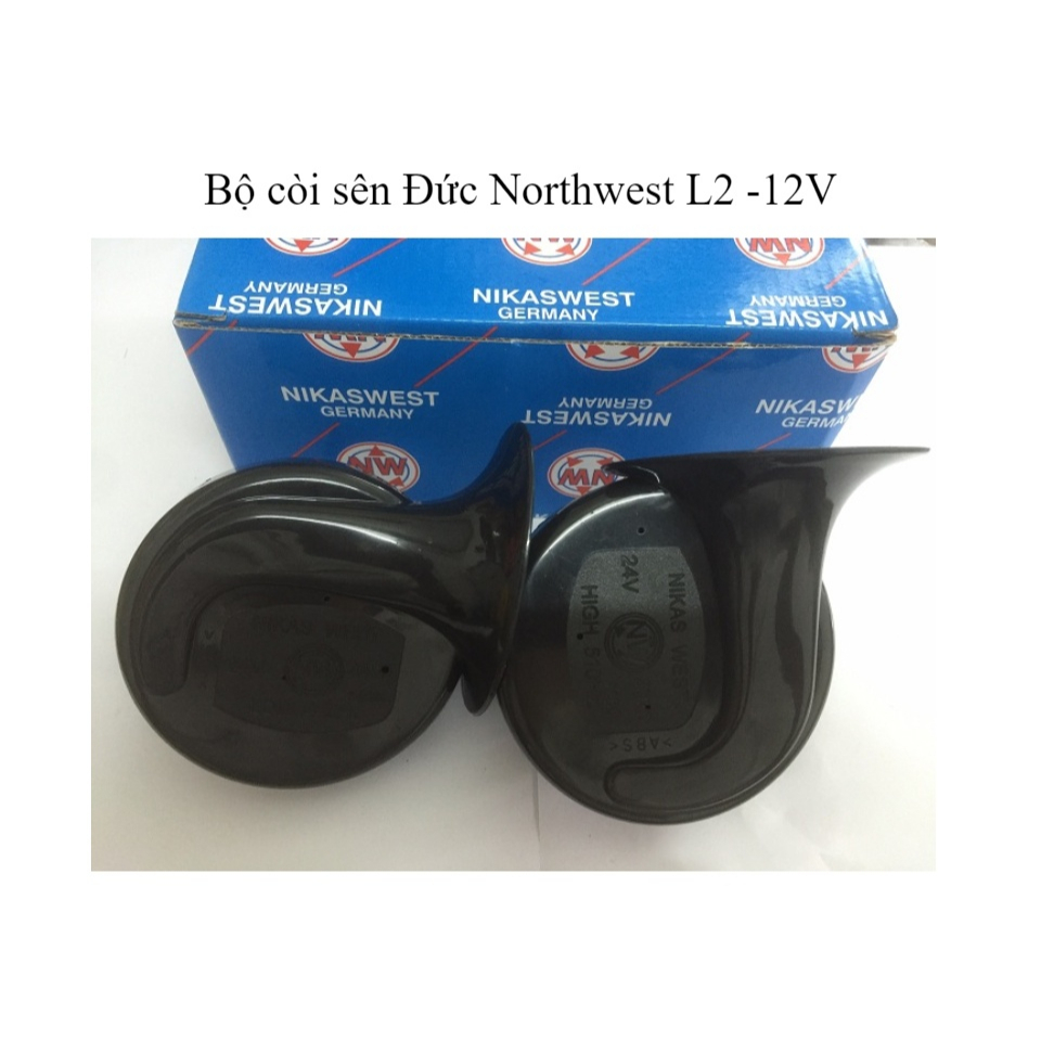 Combo 2 còi sên Đức Northwest 12V hoặc 24V ô tô màu sắc đen, chất liệu sắt, thép hợp kim