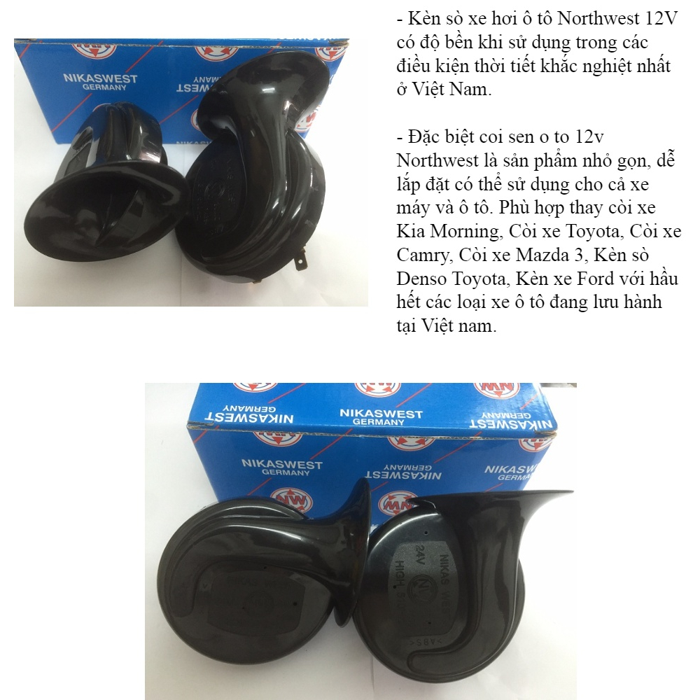 Combo 2 còi sên Đức Northwest 12V hoặc 24V ô tô màu sắc đen, chất liệu sắt, thép hợp kim