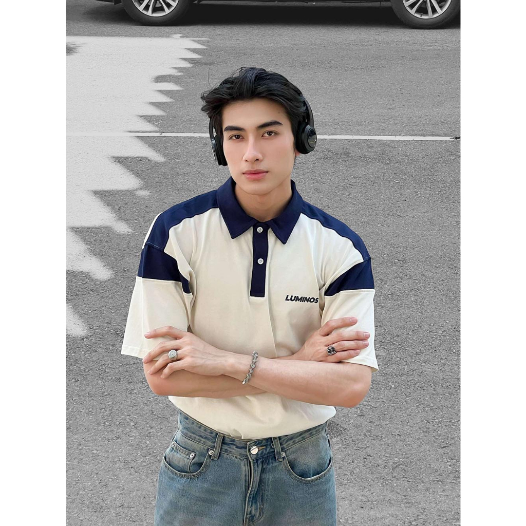 Áo Polo Oversize Lumi Navier - Áo Polo Vải Thun Cotton 100% Dáng Rộng Phối Màu - Brand Luminos