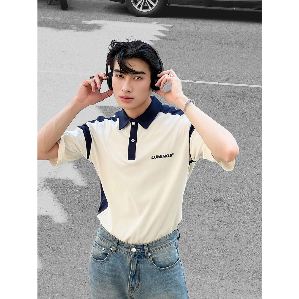 Áo Polo Oversize Lumi Navier - Áo Polo Vải Thun Cotton 100% Dáng Rộng Phối Màu - Brand Luminos