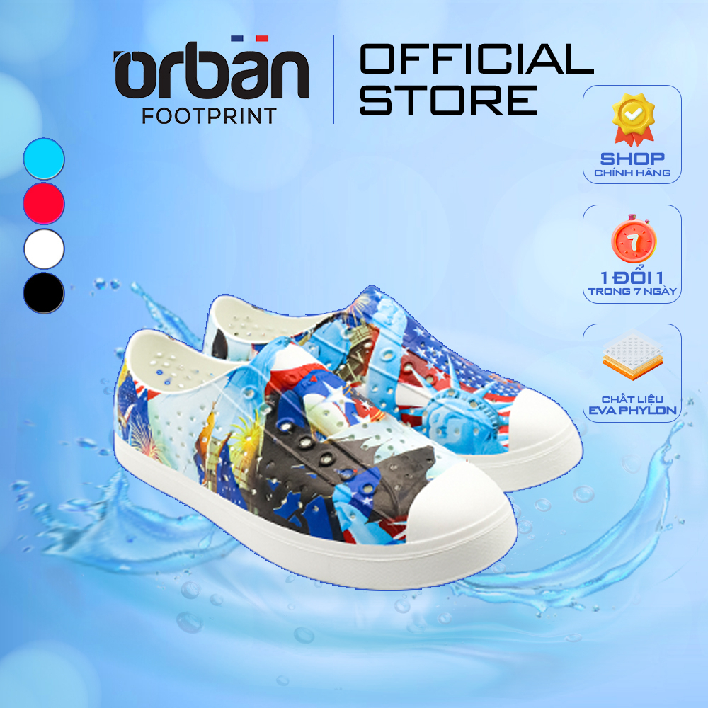 Giày slipon, giày nhựa Eva Urban Footprint D2001 in hình cờ anh, cờ mỹ chính hãng