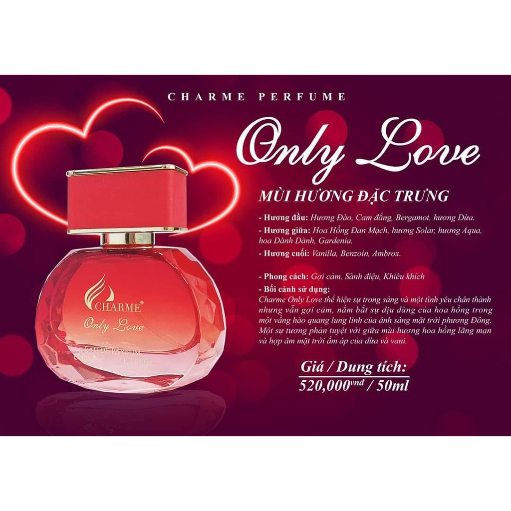 Nước hoa nữ CHARME Only Love hương trái cây ngọt ngào Lưu hương lâu từ 8-16 tiếng 50ml