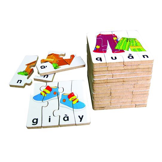 Bộ ghép hình học chữ Tiếng Việt , Tiếng Anh - Bộ xếp hình gỗ cho bé - Đồ chơi gỗ Winwintoys