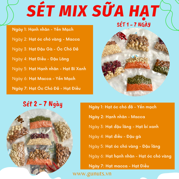 SET HẠT NẤU SỮA MIX SẴN 7 NGÀY, 14 NGÀY – SET HẠT DINH DƯỠNG GÓI 100GR