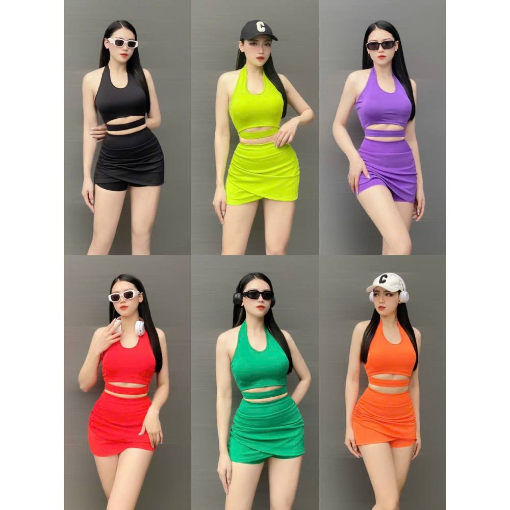 Set Bộ Áo Bra Quần Đùi Váy 2 Lớp Chất Thun Siêu Xinh (Đồ Tập Gym-Yoga Nữ)