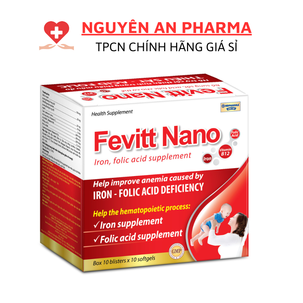 Viên sắt Fevitt Nano Bổ sung sắt hữu cơ cho bà bầu, mẹ cho con bú, giảm thiếu máu, bổ sung acid folic - 100 Viên