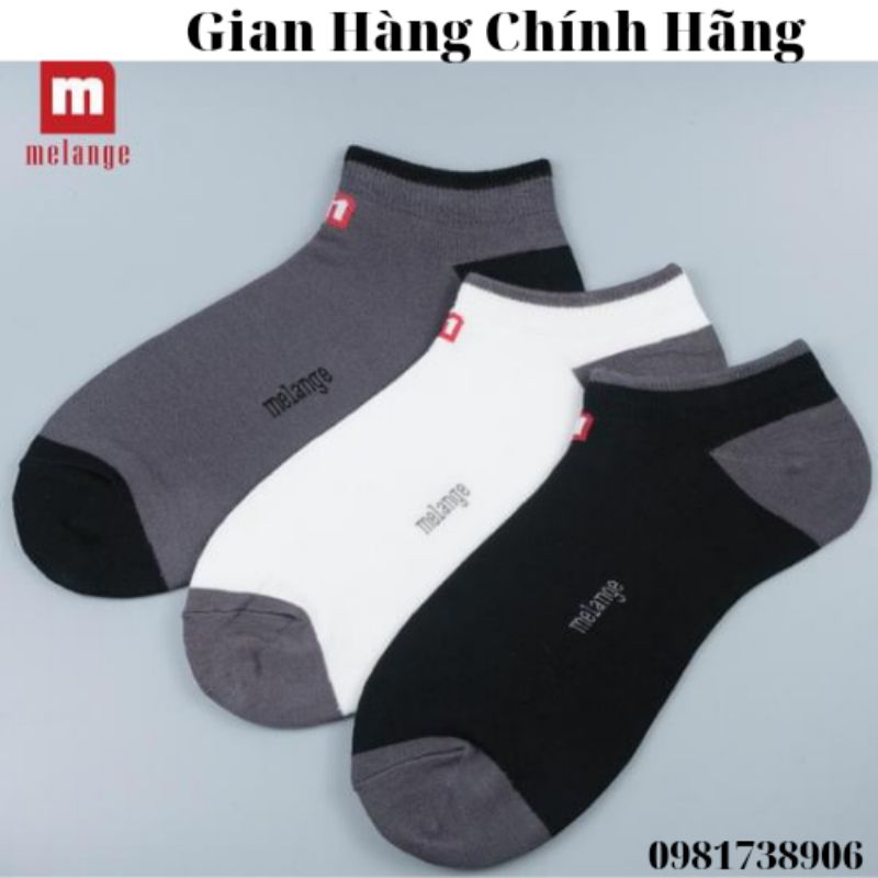 Tất Nam Cổ Ngắn MELANGE MB.01.32 Sợi Tre Mềm Mịn Kháng Khuẩn Khử Mùi Màu Đen Trắng và Màu Chì