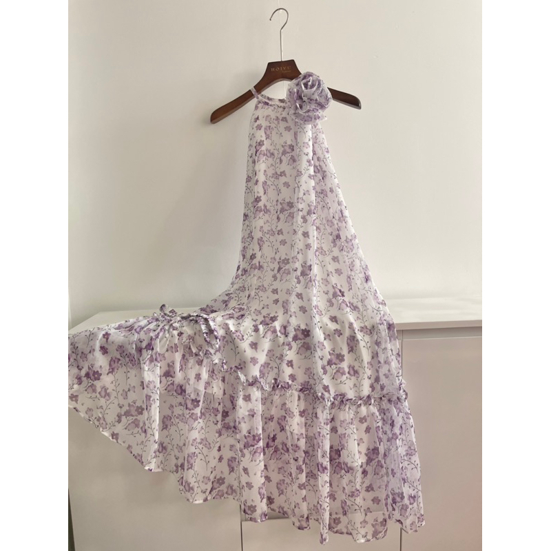 Váy yếm tơ hoa kèm belt Violet