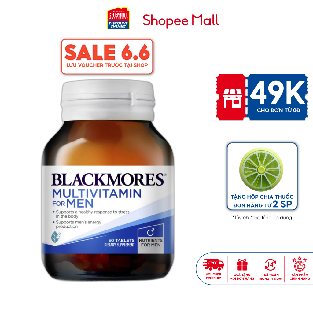 Vitamin tổng hợp cho nam Blackmores Multivitamin For Men hỗ trợ tăng cường sức khỏe nam giới 50 viên của Úc