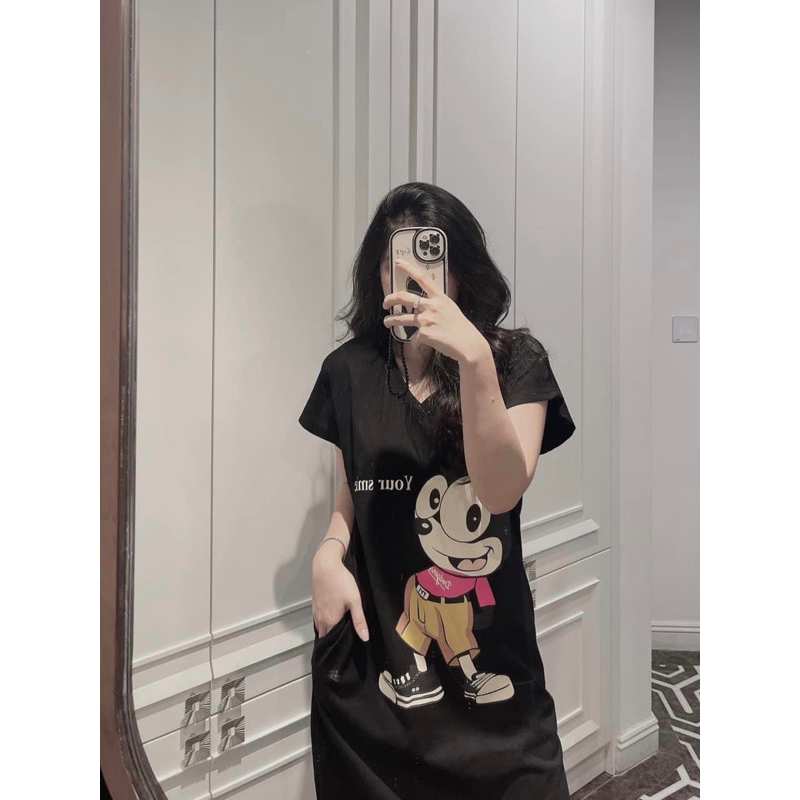 VÁY XUÔNG MICKEY CỔ TIM NỮ