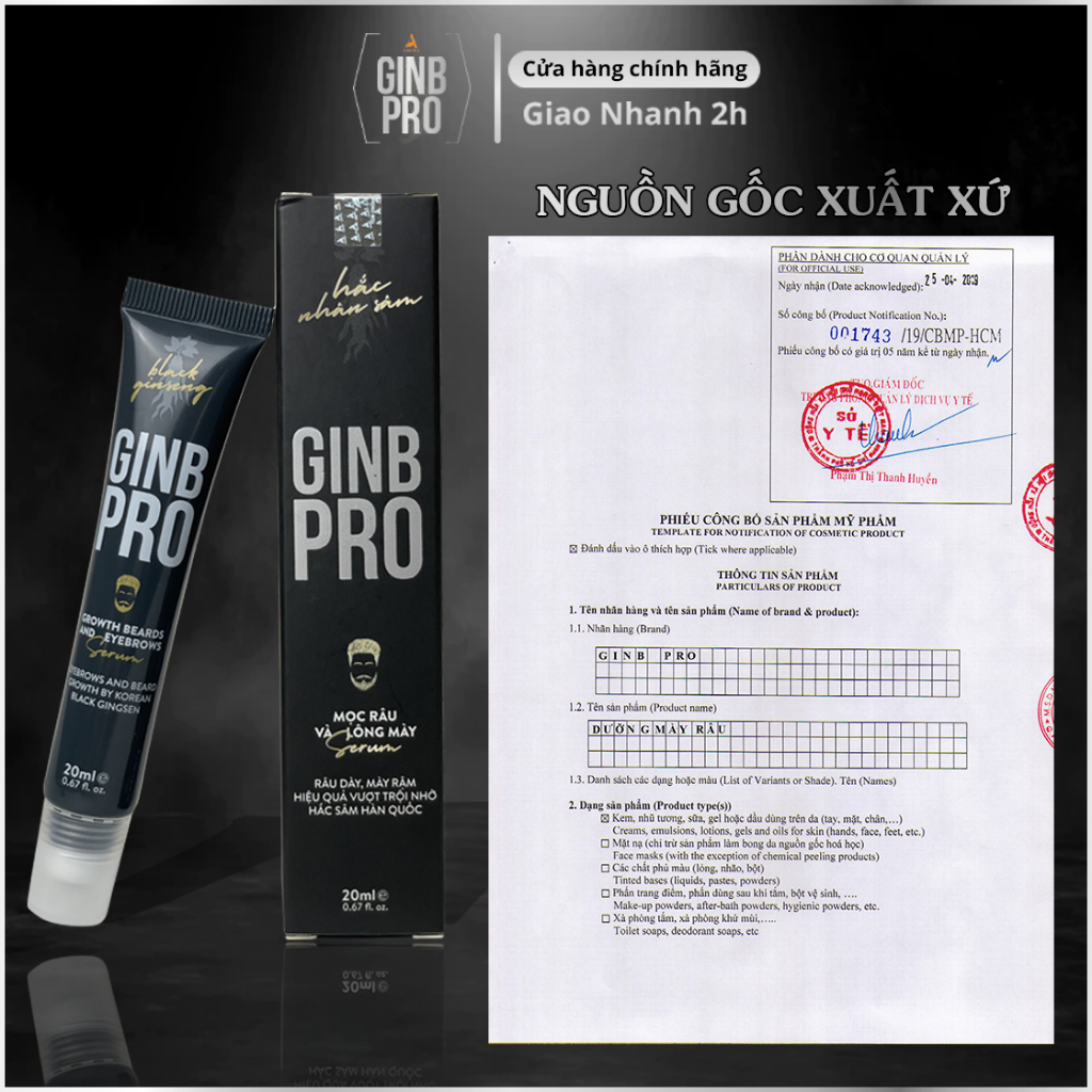 Serum Hắc Nhân Sâm Ginb Pro Hàn Quốc - Kích Thích Mày Râu Mọc Dài Và Dày Cực Nhanh, Ngăn Gãy Rụng - 20ml