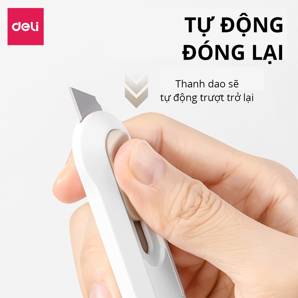 Dao rọc giấy Deli cao cấp lưỡi thép không gỉ SK5 - Dao rọc mini bỏ túi kim loại tiện lợi văn phòng học sinh