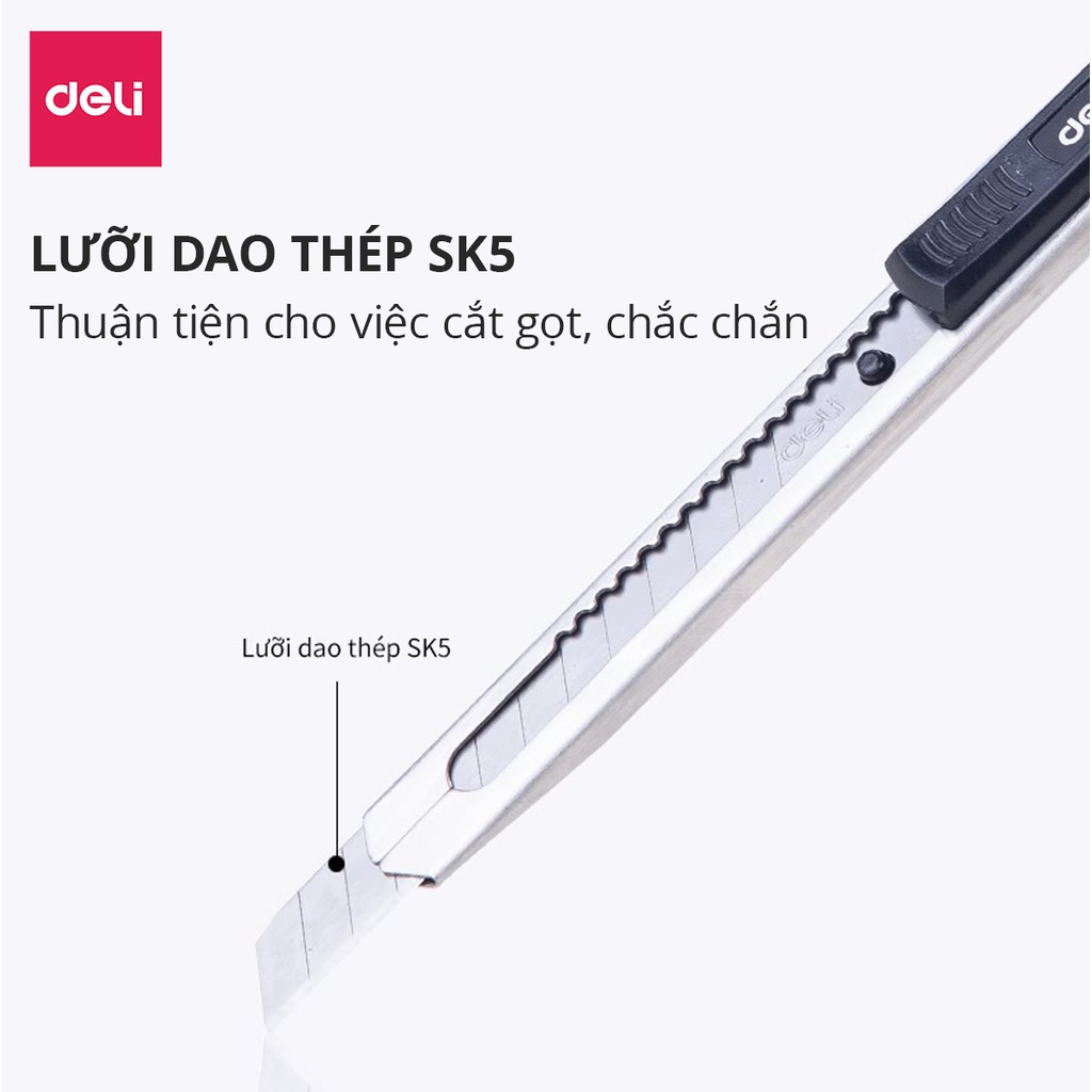 Dao rọc giấy Deli cao cấp lưỡi thép không gỉ SK5 - Dao rọc mini bỏ túi kim loại tiện lợi văn phòng học sinh