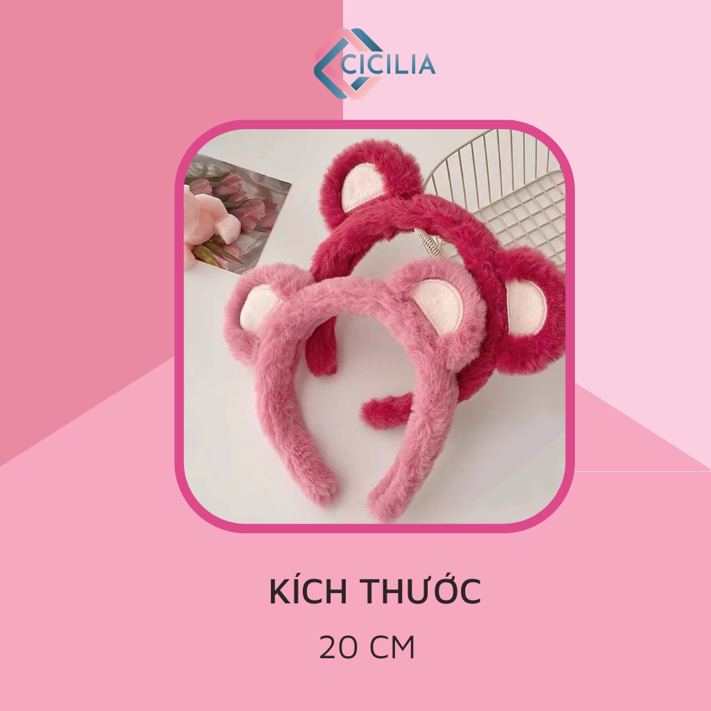 Băng Đô Cài Tóc Rửa Mặt Hình Tai Gấu / Dâu Tây Bằng Lông Nhung CICILIA