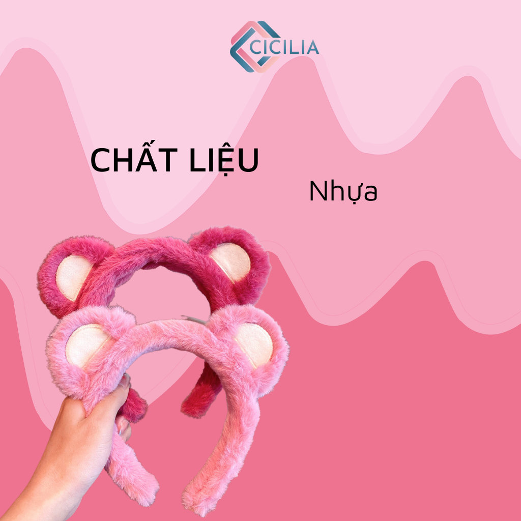 Băng Đô Cài Tóc Rửa Mặt Hình Tai Gấu / Dâu Tây Bằng Lông Nhung CICILIA