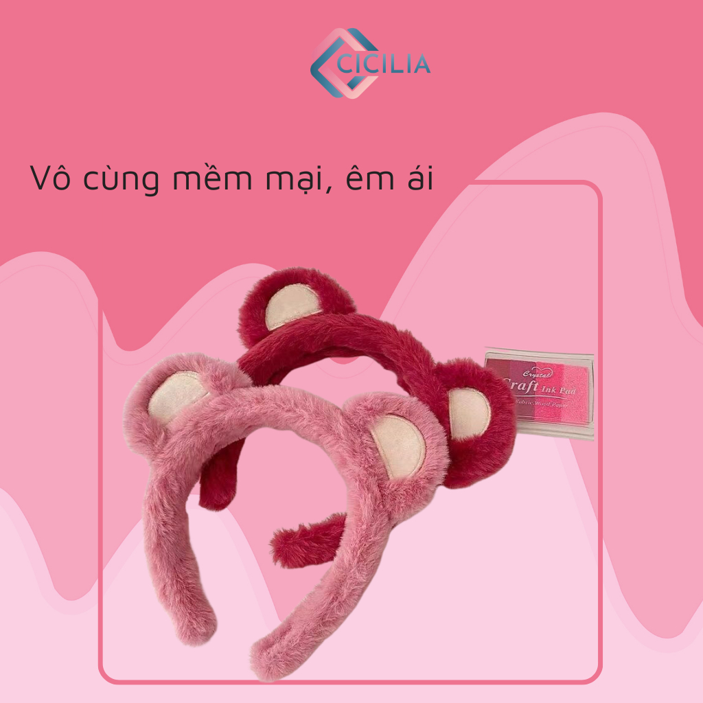 Băng Đô Cài Tóc Rửa Mặt Hình Tai Gấu / Dâu Tây Bằng Lông Nhung CICILIA