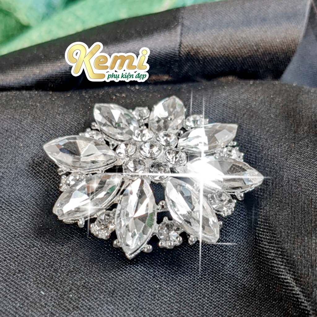 Ghim cài áo hình bông tuyét gắn đá 8 cánh size lớn 4,2cm phụ kiện gài áo váy đầm