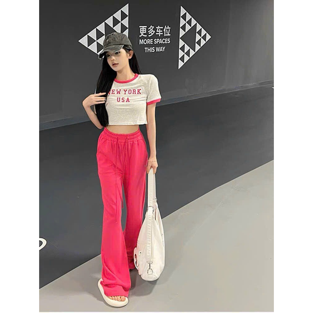 [6,6 Sales Freeship] Set bộ ulzzang phong cách hàn quốc,set thun gân áo croptop tay ngắn in hình mix quần dài ống suôngg